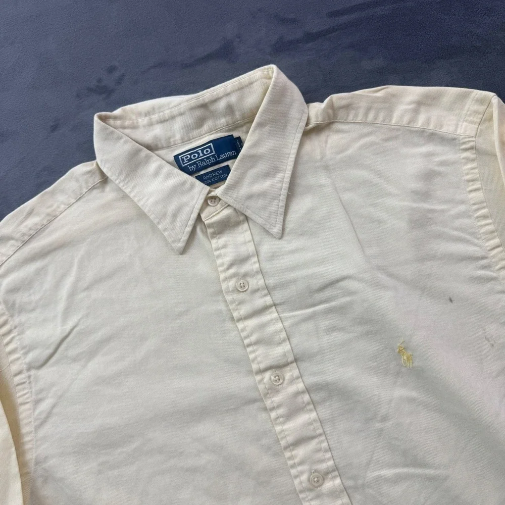 Polo Ralph Lauren Andrew Shirt Mens 17.5 32/33 Cream Cotton Button Down LS